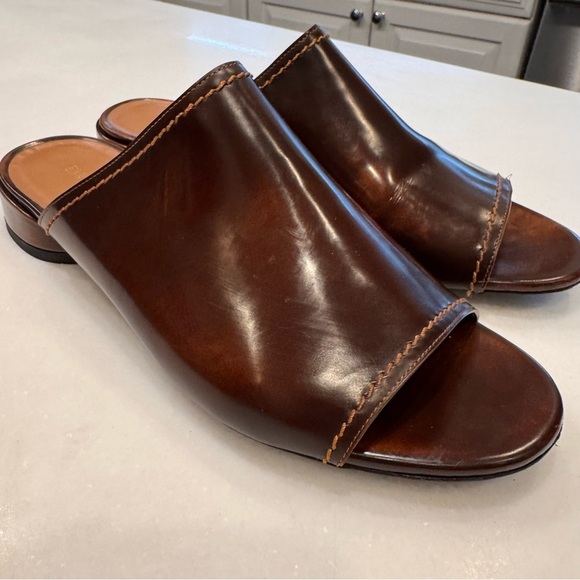 Emporio Armani Women’s Open Toe Slide Mules Brown Leather Size US 9 EU 39 - Picture 4 of 13